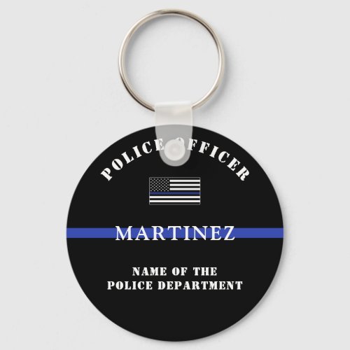 Custom Thin Blue Line Police Officer Appreciation Keychain