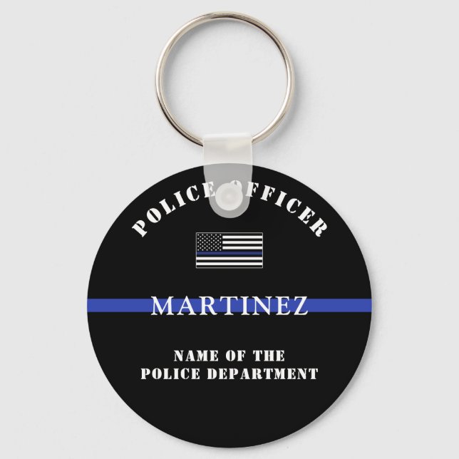 Custom Thin Blue Line Police Officer Appreciation Keychain (Front)