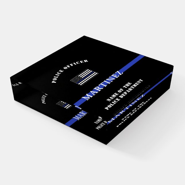 Custom Thin Blue Line Police Officer Appreciation Paperweight (Angled)