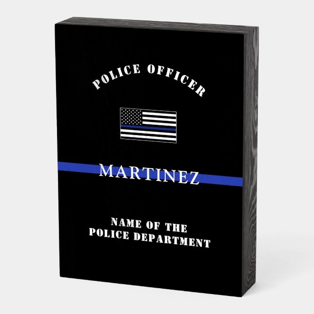Custom Thin Blue Line Police Officer Appreciation  Wooden Box Sign (Angled Vertical)