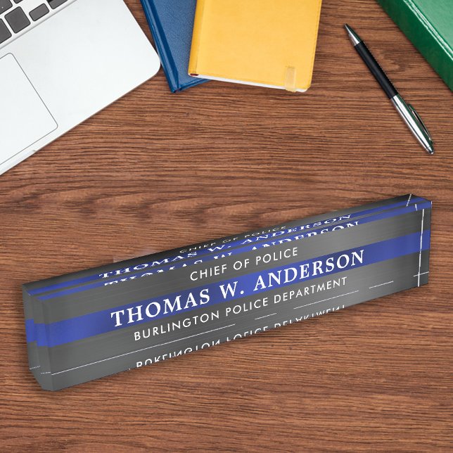 Custom Thin Blue Line Police Officer Department  Desk Name Plate (Creator Uploaded)