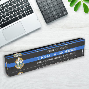 Custom Thin Blue Line Police Officer Dept Logo Desk Name Plate