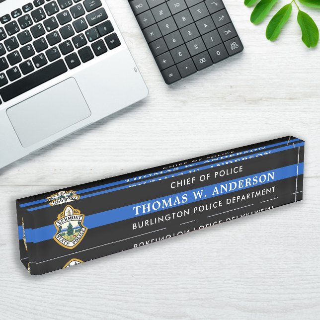 Custom Thin Blue Line Police Officer Dept Logo Desk Name Plate (Creator Uploaded)