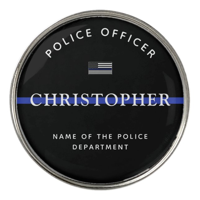 Custom Thin Blue Line Police Officer Flag Golf Ball Marker (Front)