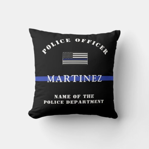 Custom Thin Blue Line Police Officer Police Dept Throw Pillow