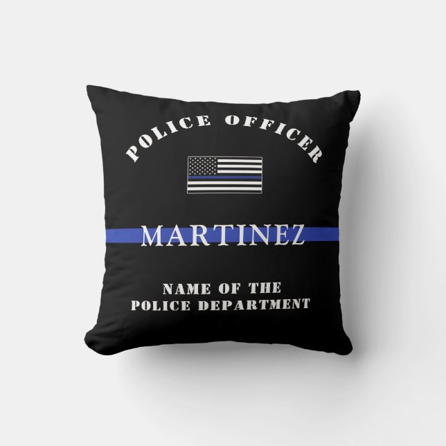 Custom Thin Blue Line Police Officer Police Dept Throw Pillow (Front)