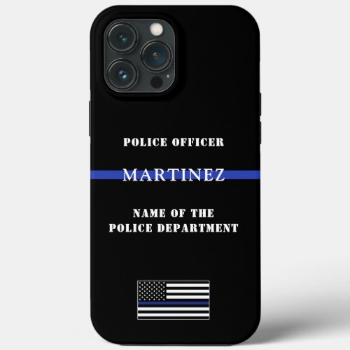 Custom Thin Blue Line Police Officer US Flag iPhone 13 Pro Max Case