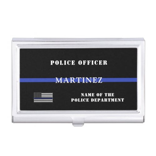 Custom Thin Blue Line Police Officer US Flag Cop Business Card Case