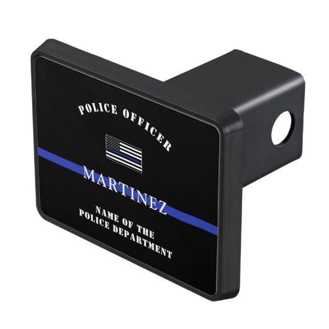 Custom Thin Blue Line Police Officer US Flag Hitch Cover (Top Right)