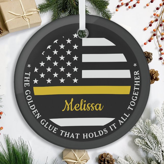 Custom Thin Gold Line Golden Glue 911 Dispatcher  Glass Ornament (Creator Uploaded)