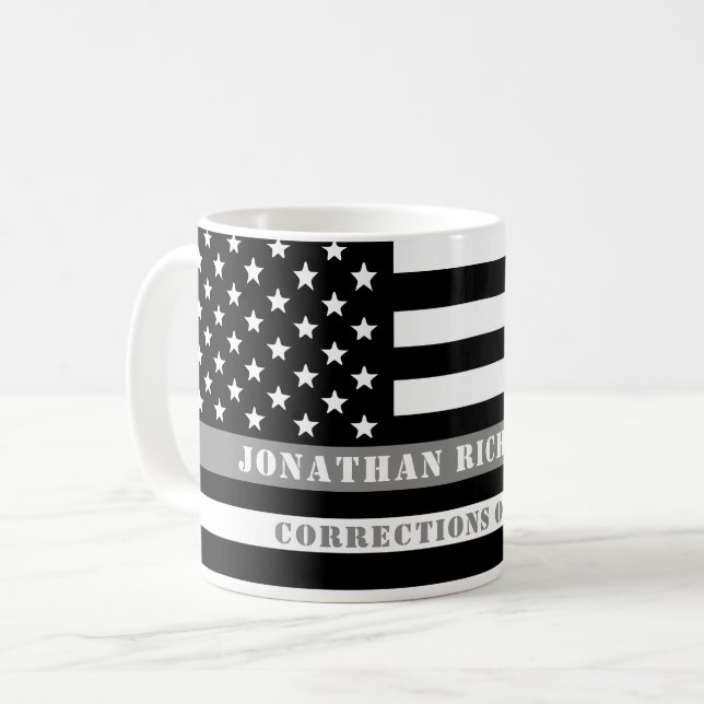Custom Thin Gray Line Corrections Officer Gifts Coffee Mug (Front Left)