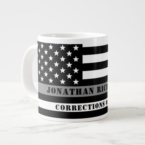 Custom Thin Gray Line Corrections Officer Gifts Giant Coffee Mug