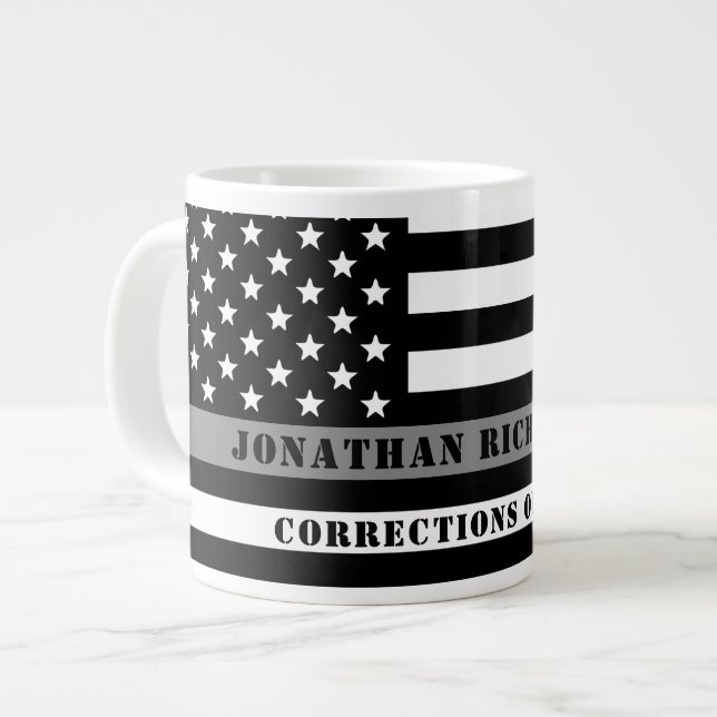 Custom Thin Gray Line Corrections Officer Gifts Giant Coffee Mug (Front Left)