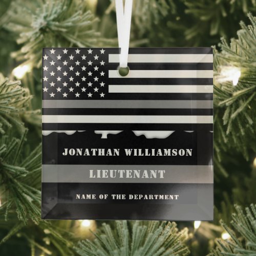 Custom Thin Gray Line Corrections Officer Gifts Glass Ornament