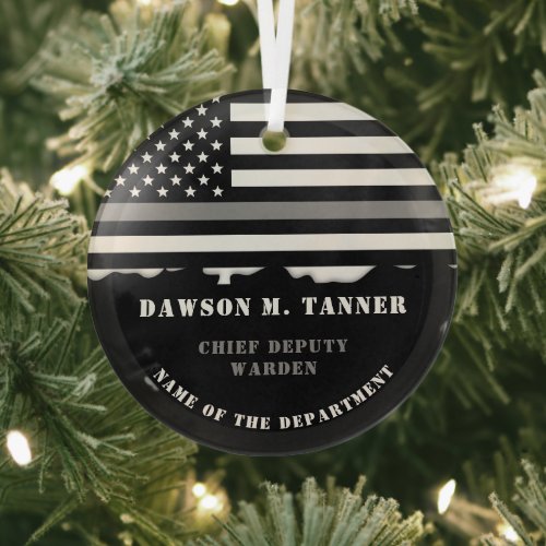 Custom Thin Gray Line Corrections Officer Gifts Glass Ornament