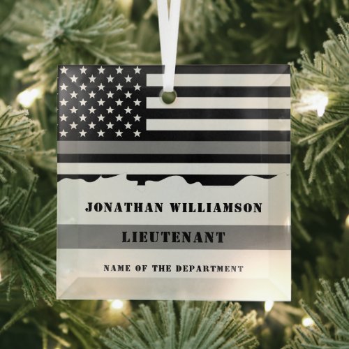 Custom Thin Gray Line Corrections Officer Gifts Glass Ornament