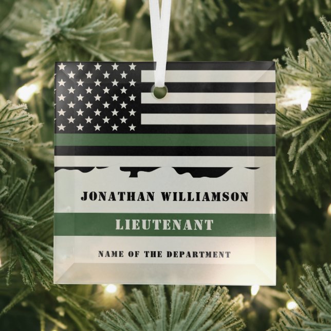 Custom Thin Green Line USA Flag Military Soldier Glass Ornament (Insitu)
