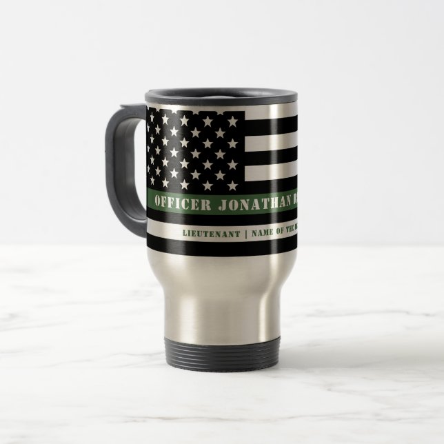Custom Thin Green Line USA Flag Military Soldier Travel Mug (Front Left)