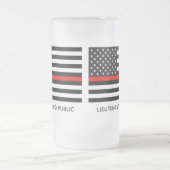 Custom Thin Red Line American Flag Frosted Glass Beer Mug (Center)