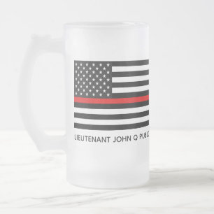 Custom Thin Red Line American Flag Frosted Glass Beer Mug