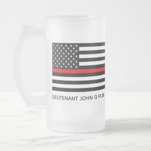 Custom Thin Red Line American Flag Frosted Glass Beer Mug