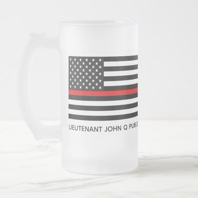Custom Thin Red Line American Flag Frosted Glass Beer Mug (Left)