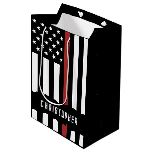 Custom Thin Red Line Firefighter Appreciation Medium Gift Bag