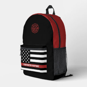 Custom Thin Red Line Flag Firefighter Printed Backpack