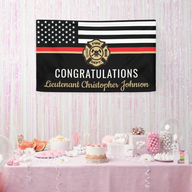Custom Thin Red Line Flag Firefighter Retirement Banner (Party)