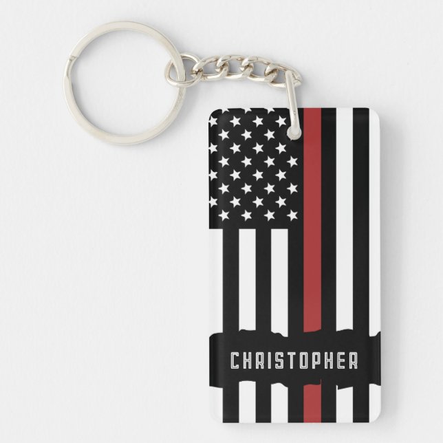 Custom Thin Red Line USA Flag Firefighter Keychain (Front)