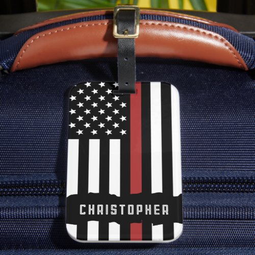 Custom Thin Red Line USA Flag Firefighter Luggage Tag