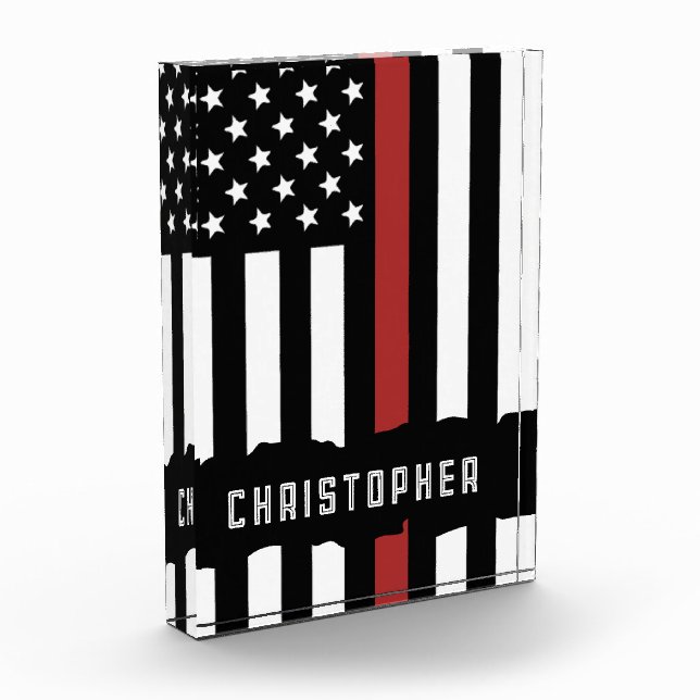 Custom Thin Red Line USA Flag Firefighter Photo Block (Left)