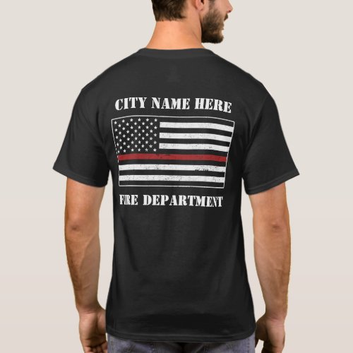 Custom Thin Red Line USA Flag Proud Firefighter T_Shirt