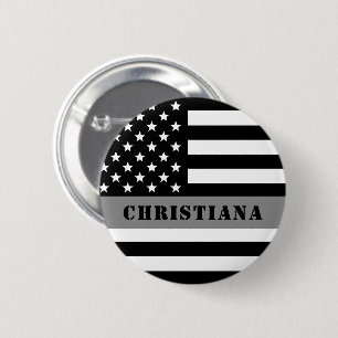 Custom Thin Silver Line Flag Corrections Officer Button