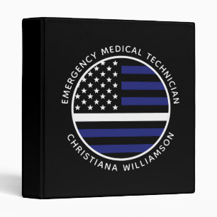 Custom Thin White Line USA Flag EMS EMT  3 Ring Binder
