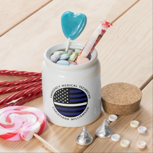 Custom Thin White Line USA Flag EMS EMT  Candy Jar