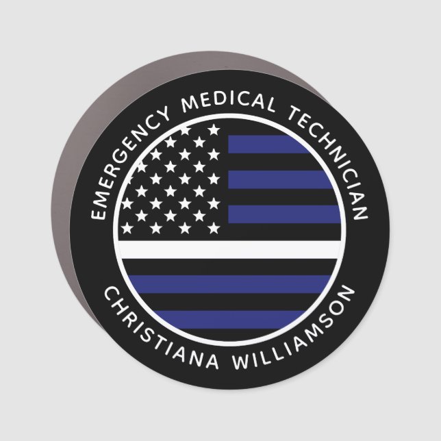 Custom Thin White Line USA Flag EMS EMT  Car Magnet (Front)