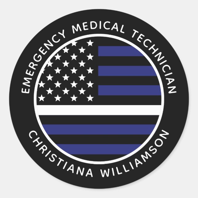 Custom Thin White Line USA Flag EMS EMT  Classic Round Sticker (Front)