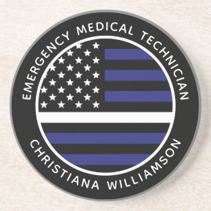 Custom Thin White Line USA Flag EMS EMT  Coaster
