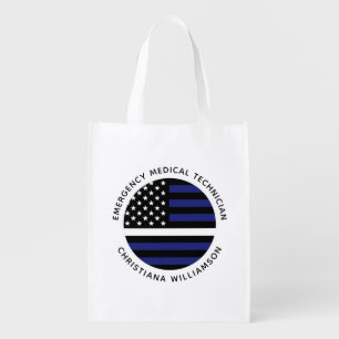 Custom Thin White Line USA Flag EMS EMT Grocery Bag