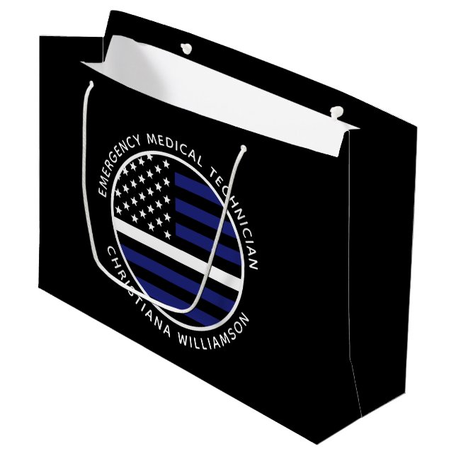 Custom Thin White Line USA Flag EMS EMT  Large Gift Bag (Front Angled)