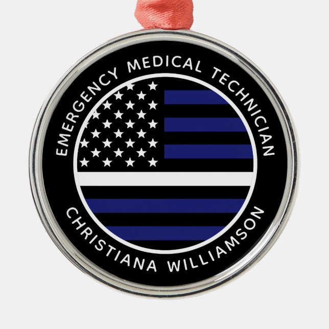 Custom Thin White Line USA Flag EMS EMT  Metal Ornament (Front)