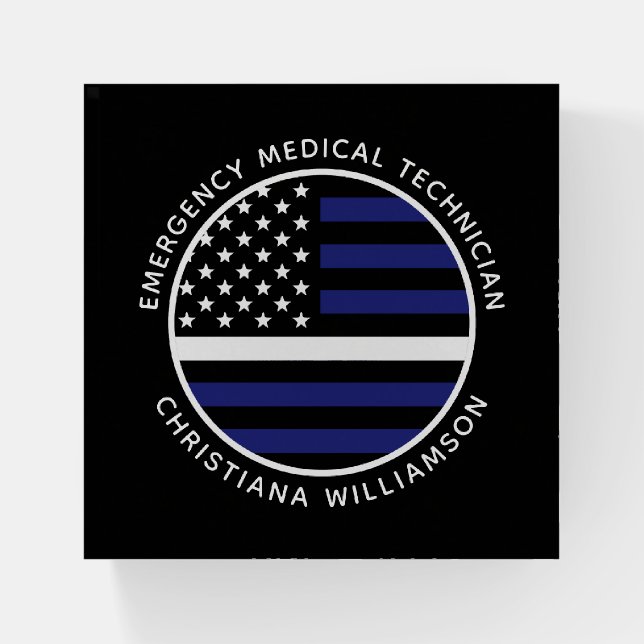 Custom Thin White Line USA Flag EMS EMT  Paperweight (Front)