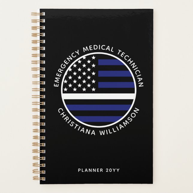 Custom Thin White Line USA Flag EMS EMT  Planner (Front)