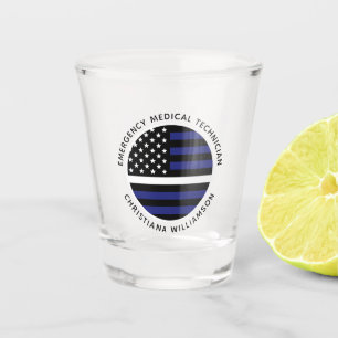 Custom Thin White Line USA Flag EMS EMT  Shot Glass