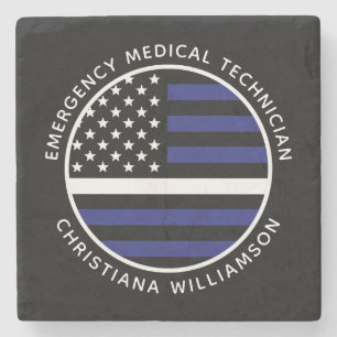 Custom Thin White Line USA Flag EMS EMT  Stone Coaster