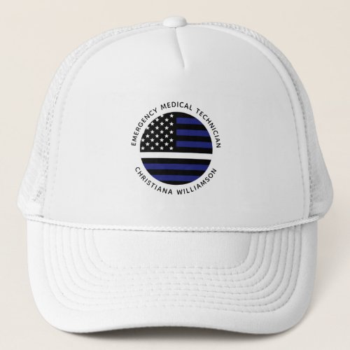 Custom Thin White Line USA Flag EMS EMT  Trucker Hat