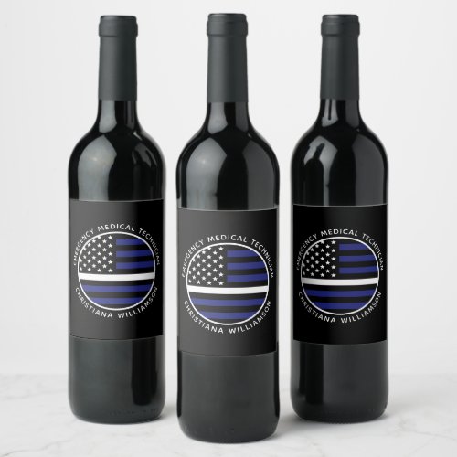Custom Thin White Line USA Flag EMS EMT  Wine Label