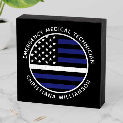 Custom Thin White Line USA Flag EMS EMT  Wooden Box Sign