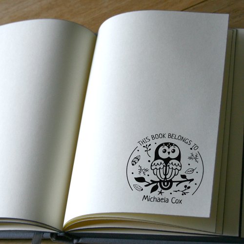 Custom This Book Belongs To Cute Owl  Rubber Stamp